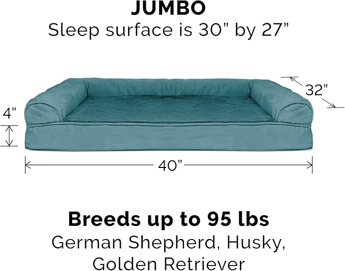 Furhaven Cooling Gel Dog Bed for Large Dogs w/ Removable Bolsters & Washable Cover, For Dogs Up to 95 lbs - Plush & Suede Sofa - Deep Pool, Jumbo/XL