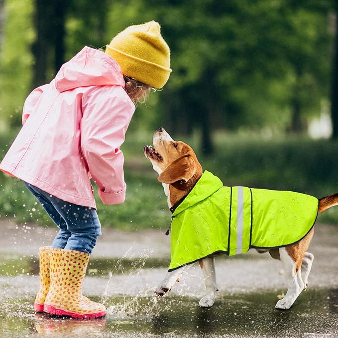 Hooded Dog Raincoat - Reflective Dog Rain Jacket Lightweight Waterproof Rain Coat for Small Medium Large Dogs (X-Large, Green)