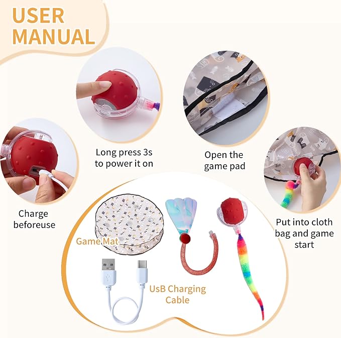 Kitty Toys & Cat Toys Interactive – Automatic Moving Cat Toy for Indoor Cats, Rolling Ball Tunnel Mat with LED Lights & Bird Chirping, Stimulating Cat Enrichment Ball Toy for Kittens & Bored Cats