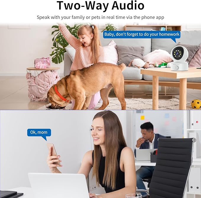 VSTARCAM 2K Indoor Security Camera with Smoke Detection, Pet Camera, 360° View, Motion Detection, IR Night Vision, 2-Way Audio, 2.4G WiFi, Home Indoor Camera with Phone APP, Cloud Storage