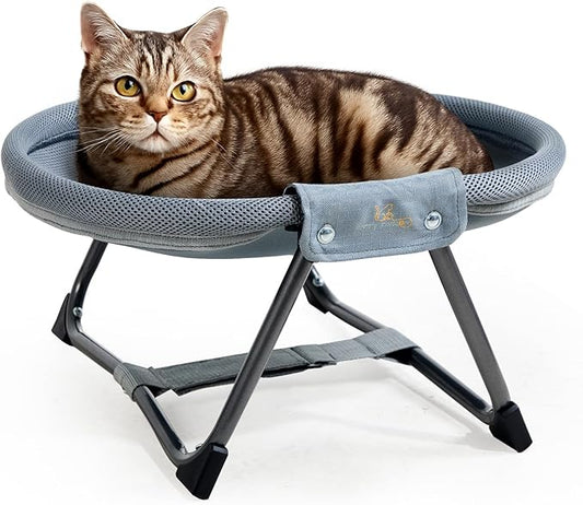 KITTY KINGDOM Elevated Cat Hammock Bed, Foldable No-Assembly Cat Bed with Breathable Mesh for Indoors and Outdoors Use, Lightweight Raised Pet Bed for Cats and Small Dogs