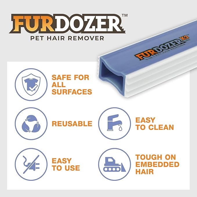 FurDozer X3 PRO Pet Hair Remover & Auto Detailing Tool - Cat & Dog Hair Remover for Carpet, Cars, Couch, Bedding, & Furniture - Reusable Pet Hair Removal Tool for Fur & Lint, 5" (Purple, 2-Pack)