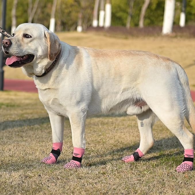 KOOLTAIL Dog Socks for Hot Pavement, Summer Breathable Dog Socks to Prevent Licking Paws, Non Slip Pet Boots & Paw Protectors for Hardwood Floor,Grippy Shoes for Small Medium Large Senior Dogs,Pink XL