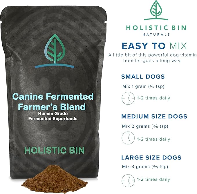 HOLISTIC BIN Canine Fermented Farm Supplement - Multivitamin Powder with Digestive Enzymes, Fermented Spinach, Pumpkin, Blueberry, Beets, & Turmeric - Dog Vitamins for Overall Health - 50g Powder