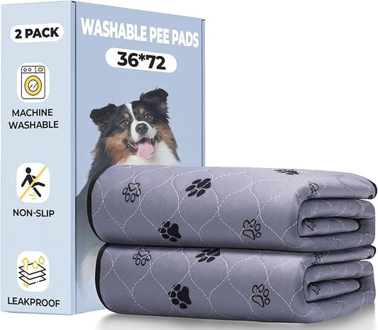 Fostanfly Washable Dog Pee Pads, 2 Pack 36''x72'' Non Slip Reusable Puppy Pee Pads with Great Urine Absorption, Dog Mats for Whelping, Potty, Pet Training