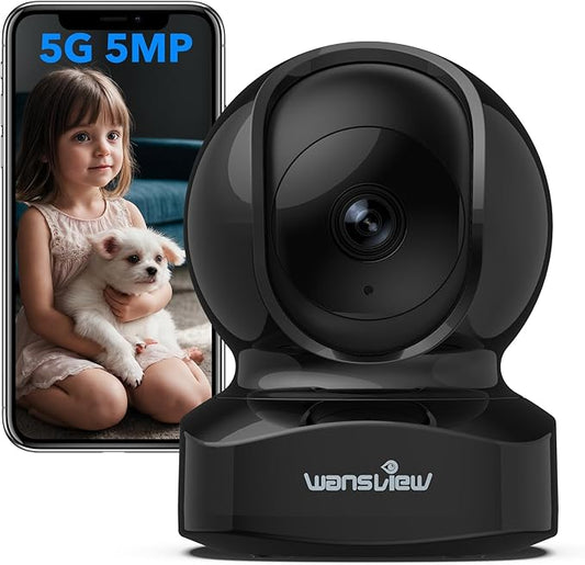 wansview Security Camera, IP Camera, WiFi Home Indoor Camera for Baby/Pet/Nanny, 2 Way Audio Night Vision, Compatible with Alexa, with TF Card Slot and Cloud, Q5 (Black, 5MP)