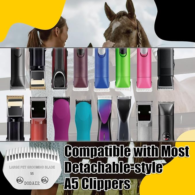 Large Detachable Pet Dog Grooming Steel Blade,Compatible with Andis Super Blending,Oster A5,Wahl KM10 Series Clippers for Large Dog,Horses,Sheep，Cut Length 1/50"