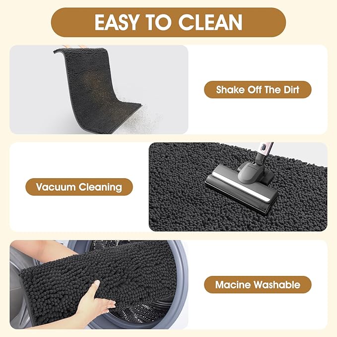IM HOME 4 Pieces Muddy Door Mats for Dogs, Chenille Absorbent Pet Mats, Quick Dry, Trap Dirt Non Slip Heavy Indoor Doormat Soft Dog Bed Mat Front Inside Door Mat for Indoor Outdoor Entrance,Dark Grey