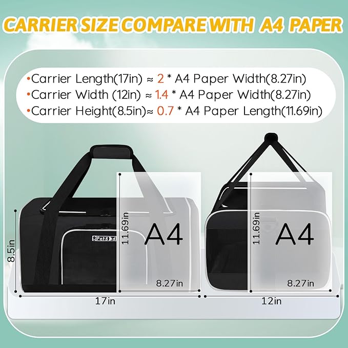 Petskd Pet Carrier 17x12x8.5 JetBlue Allegiant Airline Approved,Pet Travel Carrier Bag for Small Cats and Dogs, Soft Dog Carrier for 1-8 LBS Pets,Dog Cat Carrier with Safety Lock Zipper(Black)