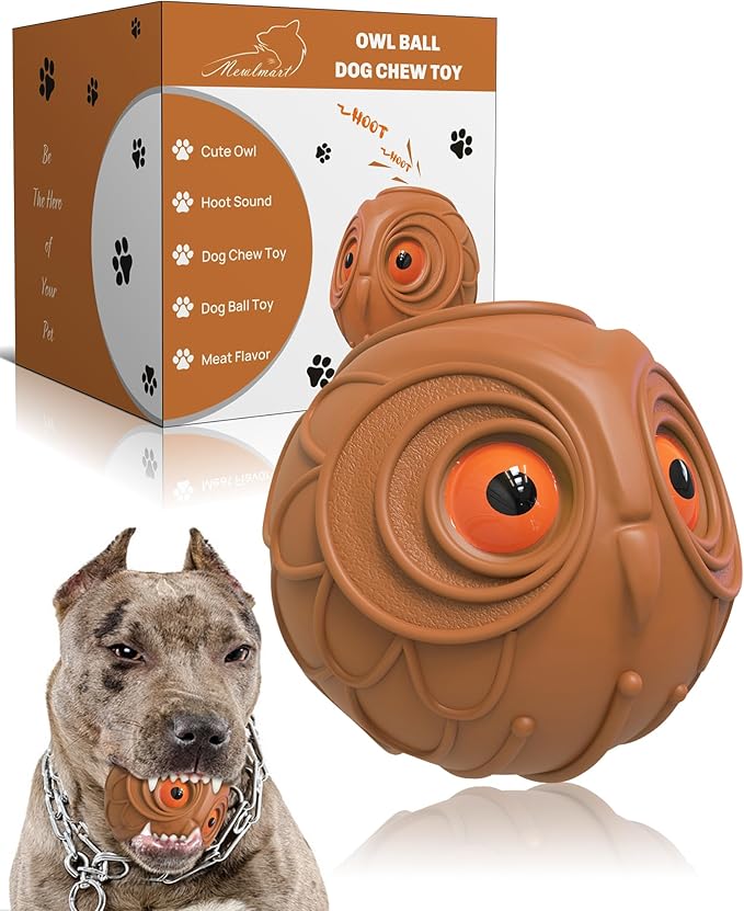 Giggle Ball for Dogs Owl Toys for Aggressive Chewers Dog Ball Toy for Puppy Medium Large Dogs Fun Gift for Dog Natural Rubber Cute Hoot Brown