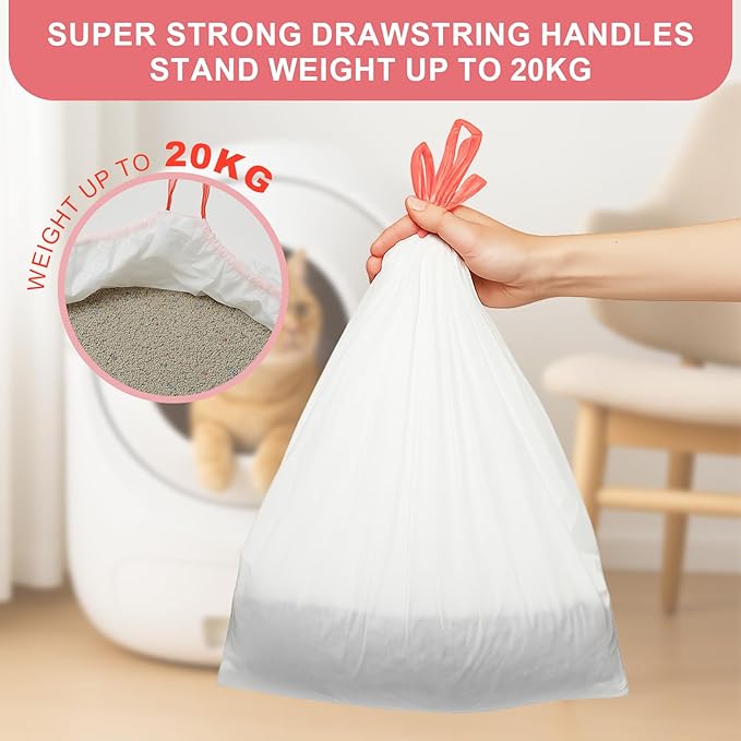 100Pack Extra Large Cat Litter Box Liners with Drawstring Compatible with Litter Robot 3/4, 4Mil Thickened Cat Litter Bags for Self Cleaning Box, Waste Bags Receptacles Bags for Automatic Litter Box