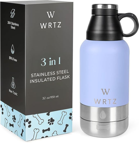 Stainless Steel Insulated Water Bottle with 2 Removable Water Bowls for Dogs – Leak-Proof Portable Dog Water Bottle - Travel Accessories for Dogs - 32oz - Lavender