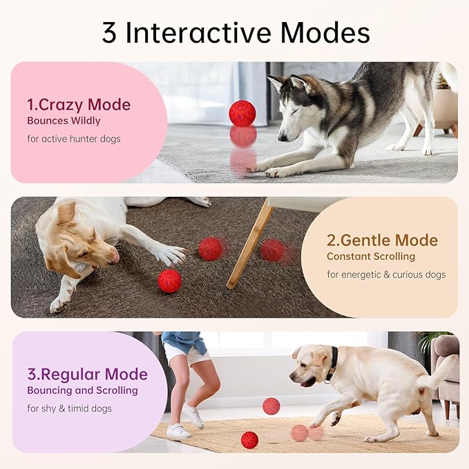 Smart Interactive Dog Toy, Automatic Moving, Bouncing and Stimulation, Silent Foam Material, IP54 Waterproof Rating, Active Rolling,Dog Ball for Medium and Large Dogs,Dog Birthday (Red)