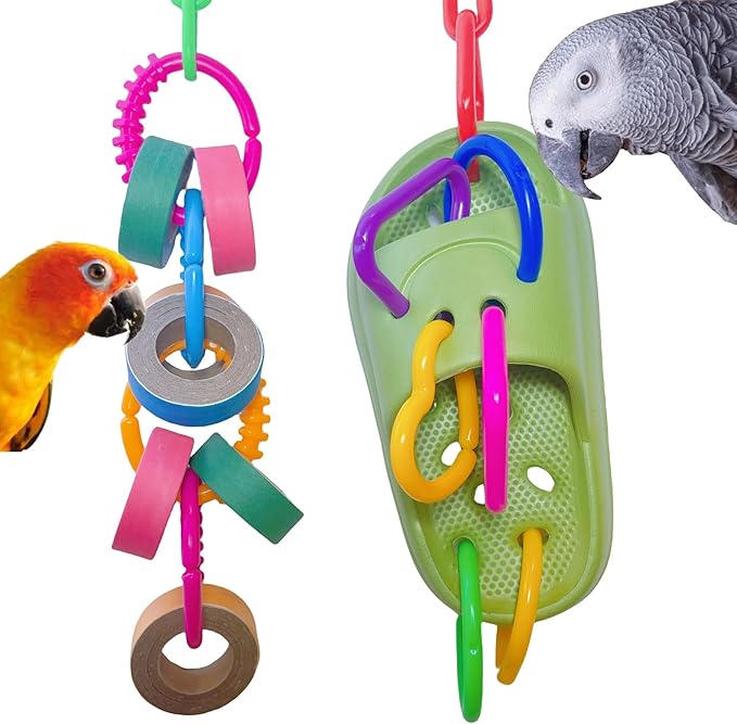 Bird Toys for Large & Medium Parrot Shredding Foraging Chewing Cardboard Bagles Hanging Toy 2PCS Bird Cage Accessories for Amazons Mini Macaws African Greys Cockatoos Eclectus Senegal Green