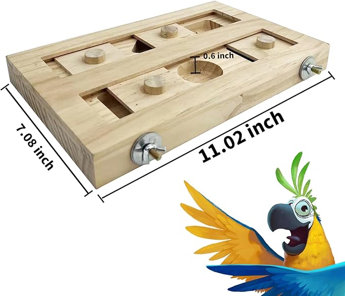 FlidRunest Extra-Large Wooden Bird Foraging Box Toy, Bird Puzzle Toy Seed Food Feeder, Enrichment Foraging Toy for Parrot, Parakeet, Cockatiel, Conure, Sun Conures, African Grey, Macaw