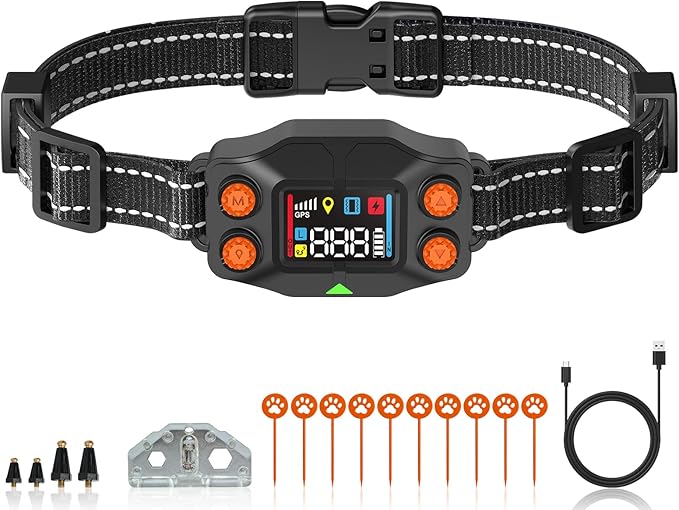 GPS Wireless Dog Fence, GPS Dog Collar Fence System, Adjustable 25-999 Yards Range, IPX7 Waterproof, 5 Training Modes for Medium/Large Dogs Over 15 Lbs