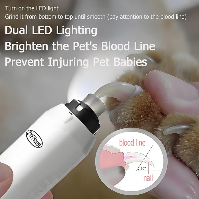 Dog Nail Trimmers, Professional Electric Dog Nail Grinder, Silent Groom Pro Nail Grinder Quiet with 2 LED Lights, 2 Grinding Wheels for Large Medium Small Dogs and Cat (White)