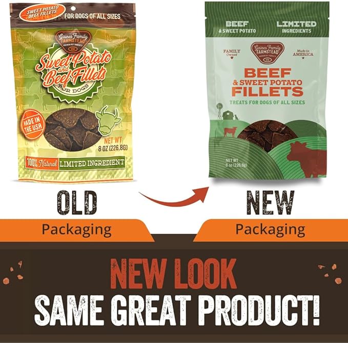 Gaines Family Farmstead Beef & Sweet Potato Fillets for Dogs - 8 oz, All-Natural, Grain-Free, Healthy Dog Treats for All Ages & Breeds, Made in USA