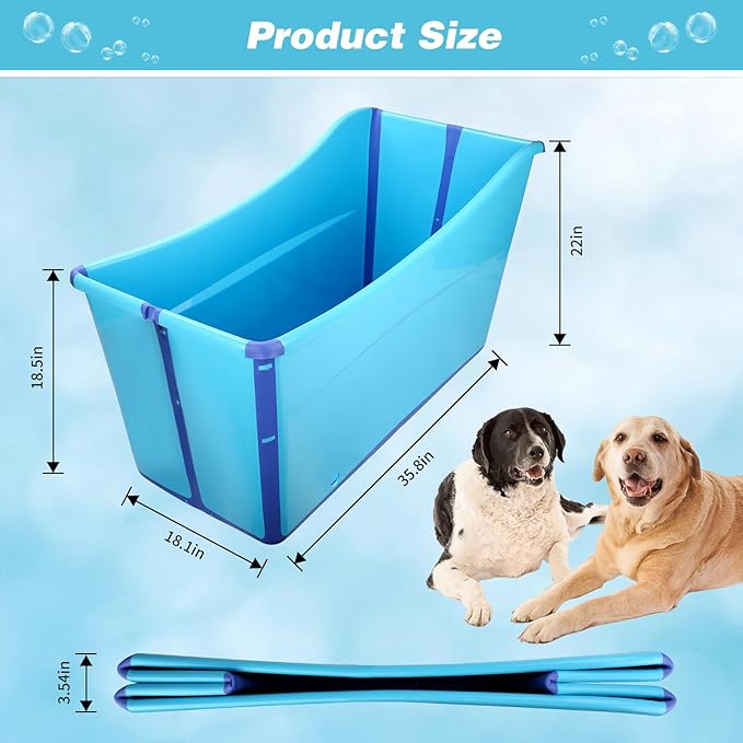YUEPET Extra Large Foldable Dog Bath Tub for Large Dogs, 49 Gal Portable Dog Bathtub Lightweight Hightened Pet Wash Station with Drain Plug for Big Dogs Indoor/Outdoor Bathing, Camping (Blue)