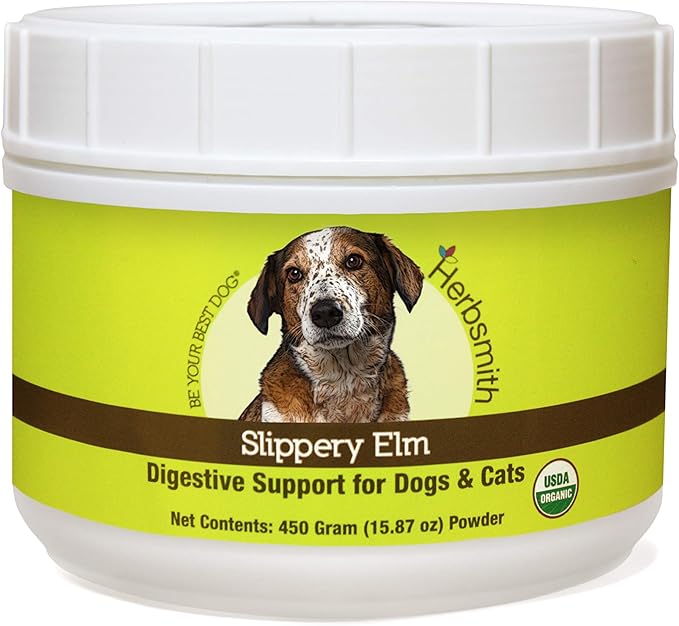 Herbsmith Organic Slippery Elm - Digestive Aid for Dogs and Cats - Constipation and Diarrhea Relief for Dogs and Cats - Megaesophagus Dog Aid - 450g