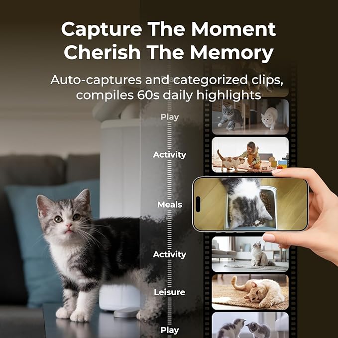 Automatic Cat Feeder with Camera, 2k HD Video Night Vision, 5G Pet Feeder with 2-Way Audio, Cat Food Dispenser with Low Food Alert and Blockage Sensor, Non-Subscription Version