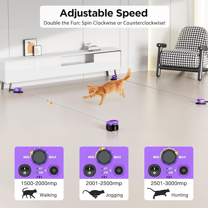 Pet Deluxe Interactive Cat Toys for Indoor Cats, Cat Treadmill Auto/Remote Control DIY Cat Mouse Hunting Toys, Keep Bored Kitten Dog Entertained to Chase, Feather Toy to Exercise Wheel-Purple