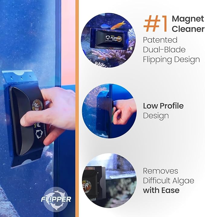FL!PPER Flipper Edge Max Clownfish Limited Edition Floating Magnetic Aquarium Cleaner 2-in-1 Dual Blade Scrubber & Scraper Fish Tank Cleaner Tools for Efficient Cleaning & Acrylic Surface Maintenance