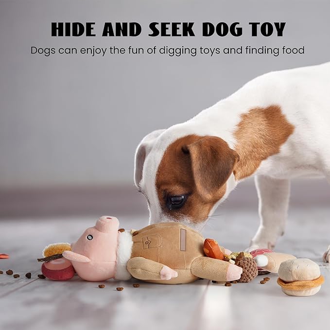 Nocciola Stuffed Pig Dog Toys: Funny Squeaky Crinkle Dog Chew Toys for Small Medium Breed, Plush Puzzle Cognitive Training Pet Enrichment Supplies, Burrow Hide Seek Mental Stimulation Anxiety Relief