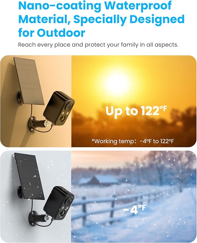 FOAOOD Security Camera Wireless Outdoor with Solar Panel Cameras for Home Security, Indoor Camera with Color Night Vision, PIR Human Detection, 2-Way Talk, IP66 Waterproof, SD Card/Cloud Storage