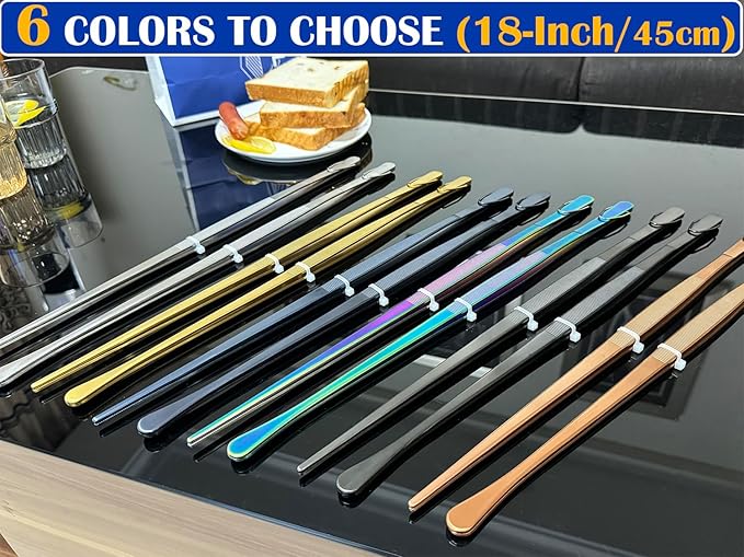 JETKONG 2 Pcs 18 Inch (45cm) Stainless Steel Grill Tongs Heavy Duty Giant Tweezer Tongs, Extra Large Tweezers Tools for Cooking, Grilling, BBQ and Turning Food (Gold)