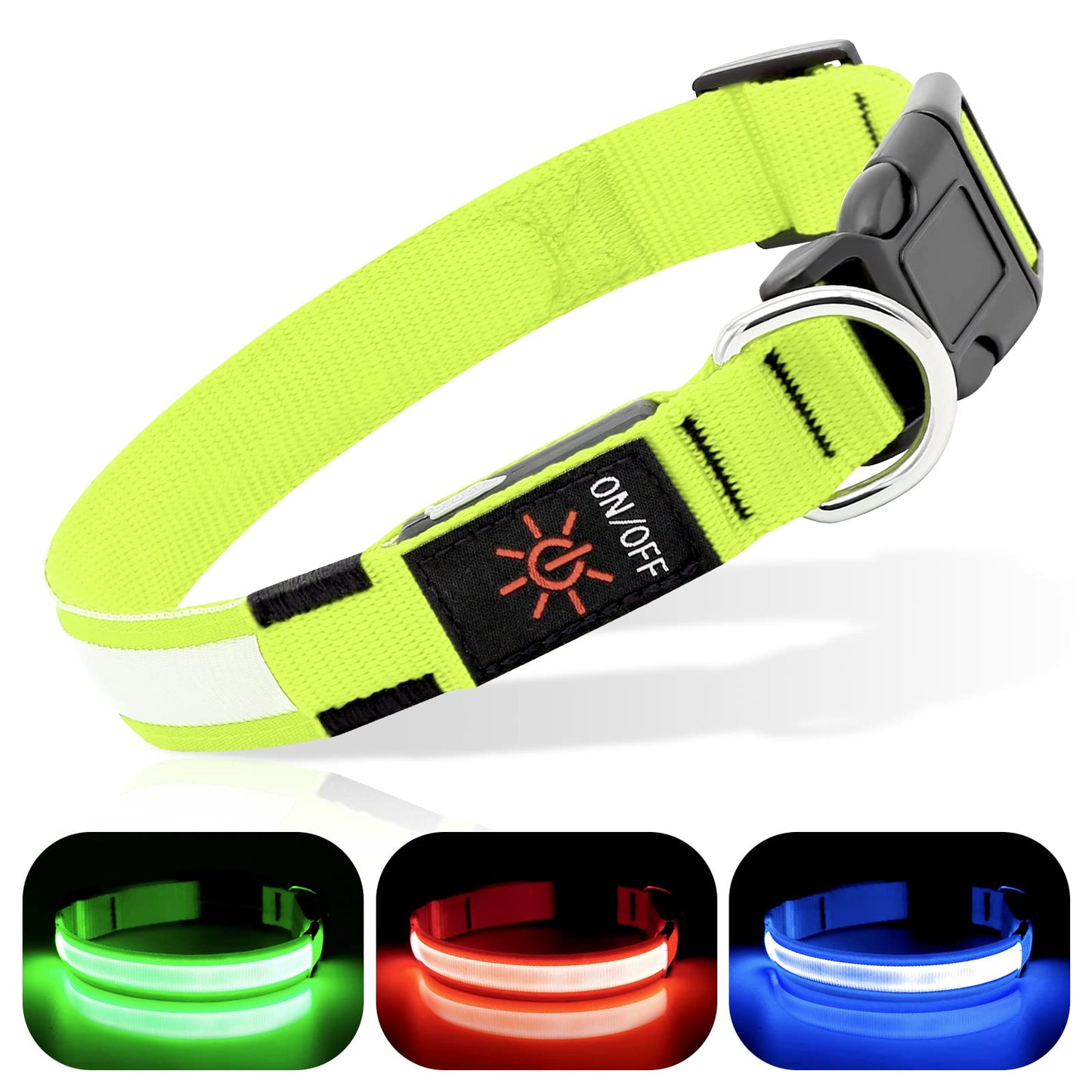 BSEEN Light Up Dog Collar, Rechargeable LED Dog Collar Reflective Pet Glow Collar Dog Lights for Night Walking (Neon Green, Medium)