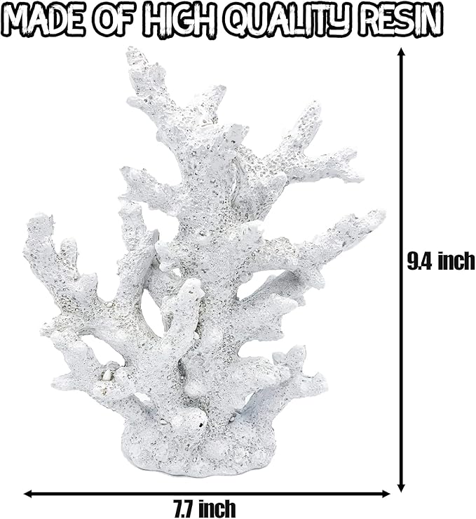 kathson Artificial Coral Ornament Resin Coral Decor for Fish Tank Underwater Sea Plants Decorations Aquarium Landscape (White)