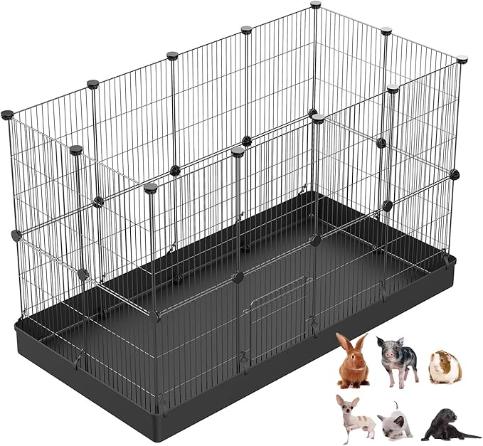 LANGXUN 24pcs DIY Small Animal Pet Playpen with Waterproof Mat, C&C Cage for Puppy Kitten, Rabbit Cage,Guinea PigsGuinea Pig Cages | Indoor & Outdoor Portable Metal Wire Yard Fence, Metal Pet Panels