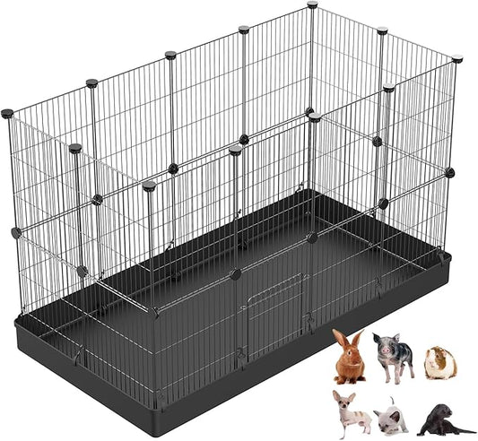LANGXUN 24pcs DIY Small Animal Pet Playpen with Waterproof Mat, C&C Cage for Puppy Kitten, Rabbit Cage,Guinea PigsGuinea Pig Cages | Indoor & Outdoor Portable Metal Wire Yard Fence, Metal Pet Panels