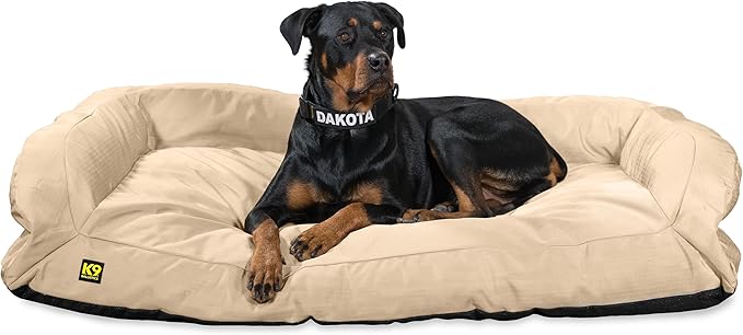 K9 Ballistics Tough Bolster Nesting Pillow X-Large Sofa Dog Bed with Removable Washable Cover - Durable, Water Resistant with Nonskid Bottom 54"x38", Sandstone