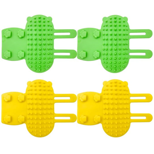 4 Pcs Cat Self Groomer Brush - Adjustable Silicone Pet Grooming & Massage Tool Face Itch Relief Scratching Hair Scrubber Table Leg Dual Strap Design for Cats & Dogs (Green/Yellow)