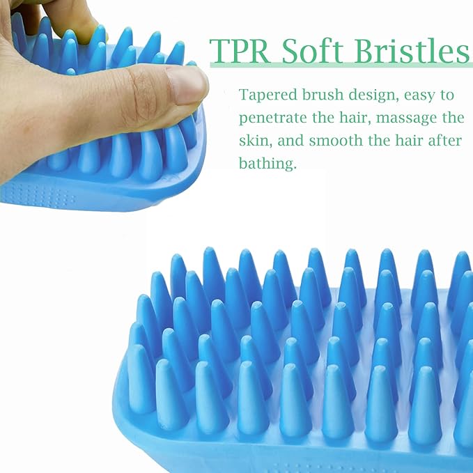 Dog Bath Brush, Pet Silicone Shampoo Brush, Rubber Shower Wash Curry Brush for Short Long Haired Dogs Cats Shedding Grooming and Massage, Pet Rubber Brush Removes Loose & Shed Fur (Blue)