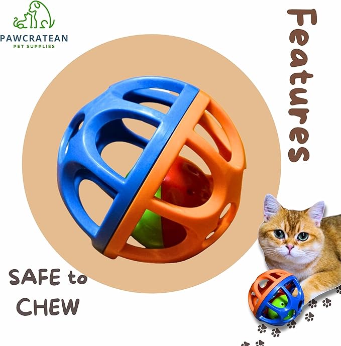 Large Cat Ball Toy with Bell Durable Self-Entertainment Colorful Indoor Exercise (Blue & Red)