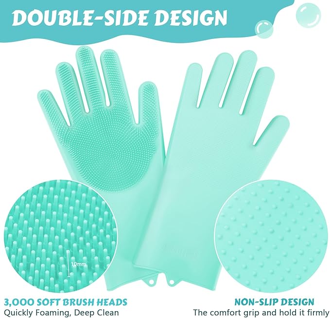 Pecute Heat Resistant Pet Grooming Gloves, Green, with High-Density Teeth, Silicone Bathing and Massaging Gloves for Dogs and Cats