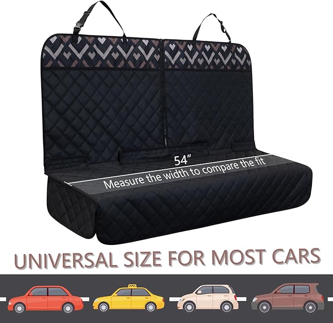 Back Car Seat Cover for Dogs, Nonslip Waterproof Dog Car Seat Protector for Rear Bench Stays Securely in Place Fits for Vehicles & SUVs (Black)