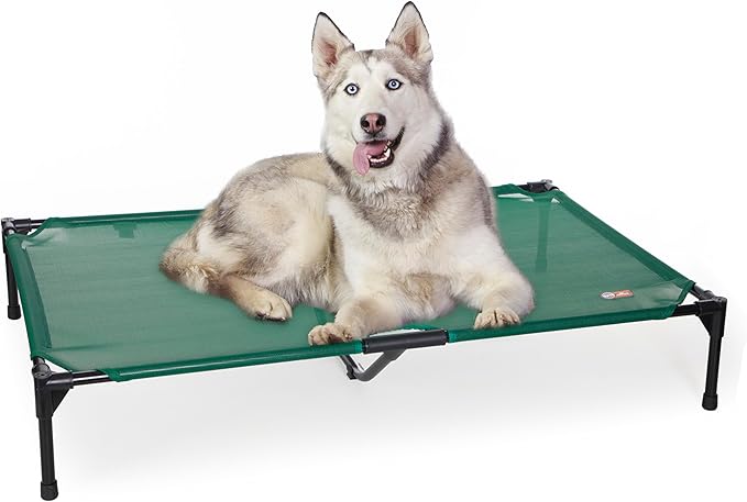 K&H Pet Products Outdoor Elevated Dog Cot, Cooling Raised Bed with Waterproof Breathable Mesh for Large Dogs, Portable Pet Bed with Heavy-Duty Metal Frame, Oversized Hammock Style - Extra-Large Green