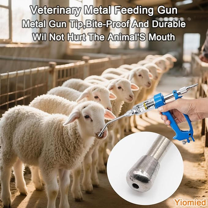 10ML Veterinary Metal Feeding Gun, Continuous Drench Gun Dosing Device Veterinary Adjustable Medicine Dispenser Husbandry Autonomous Feeding Tool, for Pig Cow, Sheep, Horse (Blue, 10ML No Bottle)