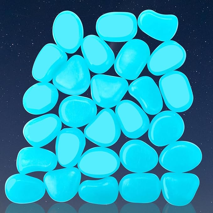 100 Pcs Glow in The Dark Rocks Glow in The Dark Pebbles Outdoor Fish Tank Rocks Aquarium Gravel Luminous Stones for Walkway Succulent Plant Halloween Decor(1.8 Inch,Light Blue)