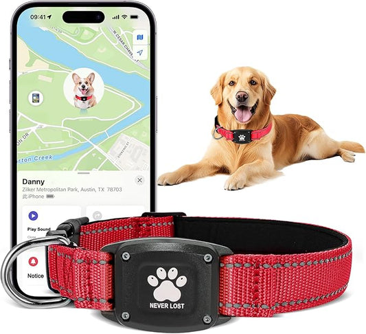GPS Dog Collar Tracker 2-in-1,Reflective Waterproof Adjustable Pet Collar,iOS-Only,Ideal for Dog Tracking pet Tracker,for Small to Large Dogs,Real-Time Tracking,No Monthly Fees(Red,Small)
