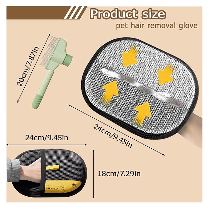 3PC Electrostatic Pet Hair Removal Glove for Cats & Dogs,2025 Upgraded Animal Fur Removal Tool,Reusable Cat & Dog Hair Remover for Couch, Furniture,Laundry,Car Seat,Cat Grooming Gloves