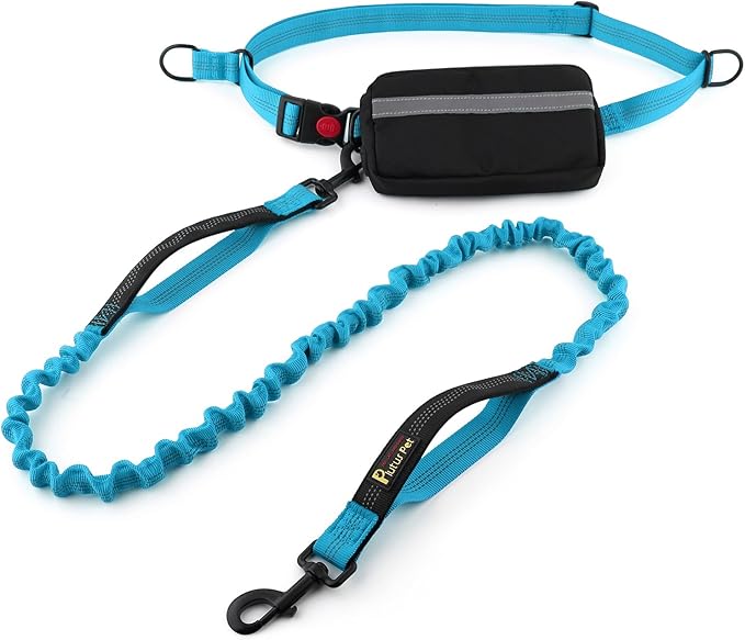 Plutus Pet Hands Free Dog Leash - Soft Padded Dual Handle Retractable Bungee With Reflective Stitches, Adjustable Waist for Walking Running Jogging, Medium Large Dogs