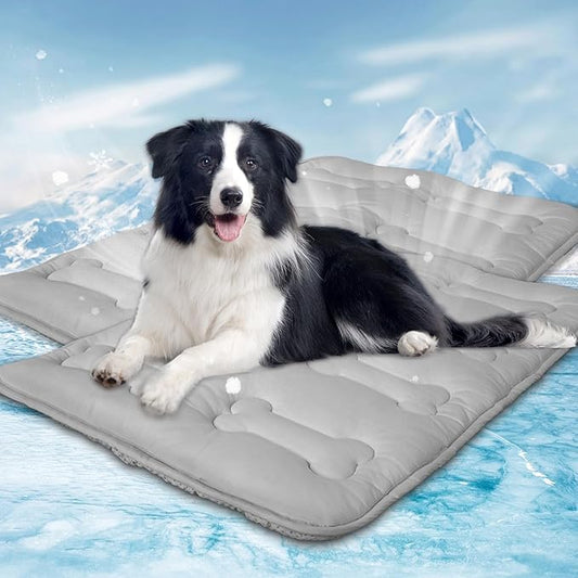 Magik & Kover Summer Dog Cooling Mat, 2 Pack 30" x 19" Indoor Outdoor Cooling Mat for Dogs Medium, Machine Washable Thickened Non-Slip Cool Pad for Dogs Cats, Grey