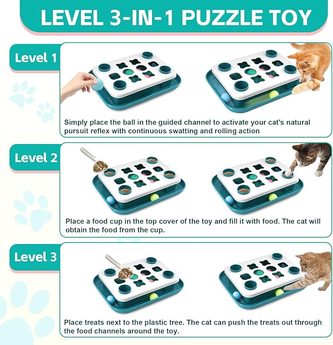 Cat Puzzle Toys for Indoor Cats Mind Game Ball Track Kitten Food Puzzles Toy Sensory Activity Cat Enrichment Toys Treat Feeder Entertainment Mental Stimulation Kitty Gift