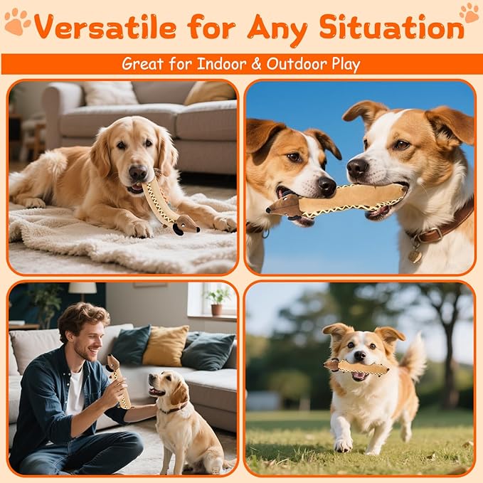 Squeaky Plush Dog Toy for Aggressive Chewer, Stuffed Animal Toy with Squeaker, Durable Interactive Puppy Chew Toy for Boredom, tug-of-war, Small Medium Large Breed(13.8” Hot Dog)