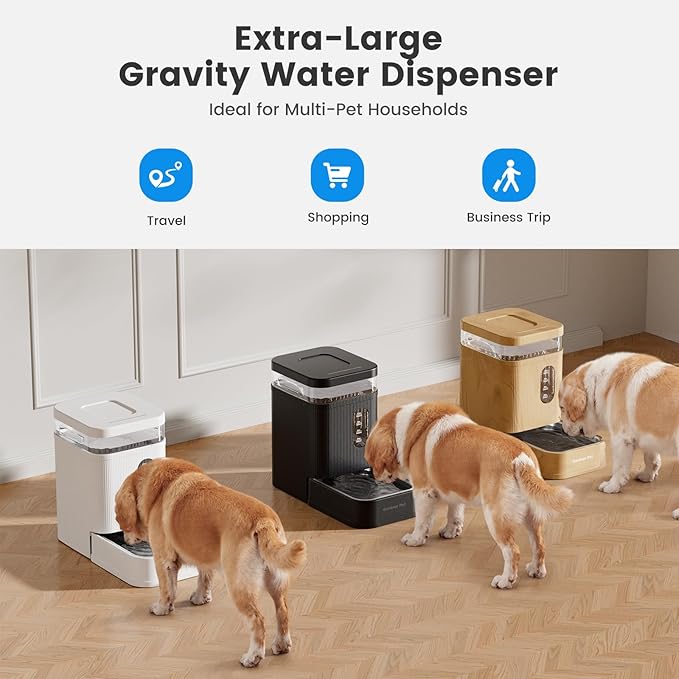 Gardner Pet Automatic Dog Water Dispenser Gravity Waterer with Stainless Steel Bowl Water Dispenser 6.5L Large Capacity Water Feeder for Dogs Cats Pets, BPA-Free Noise-Free (Light Brown, 6.5L)